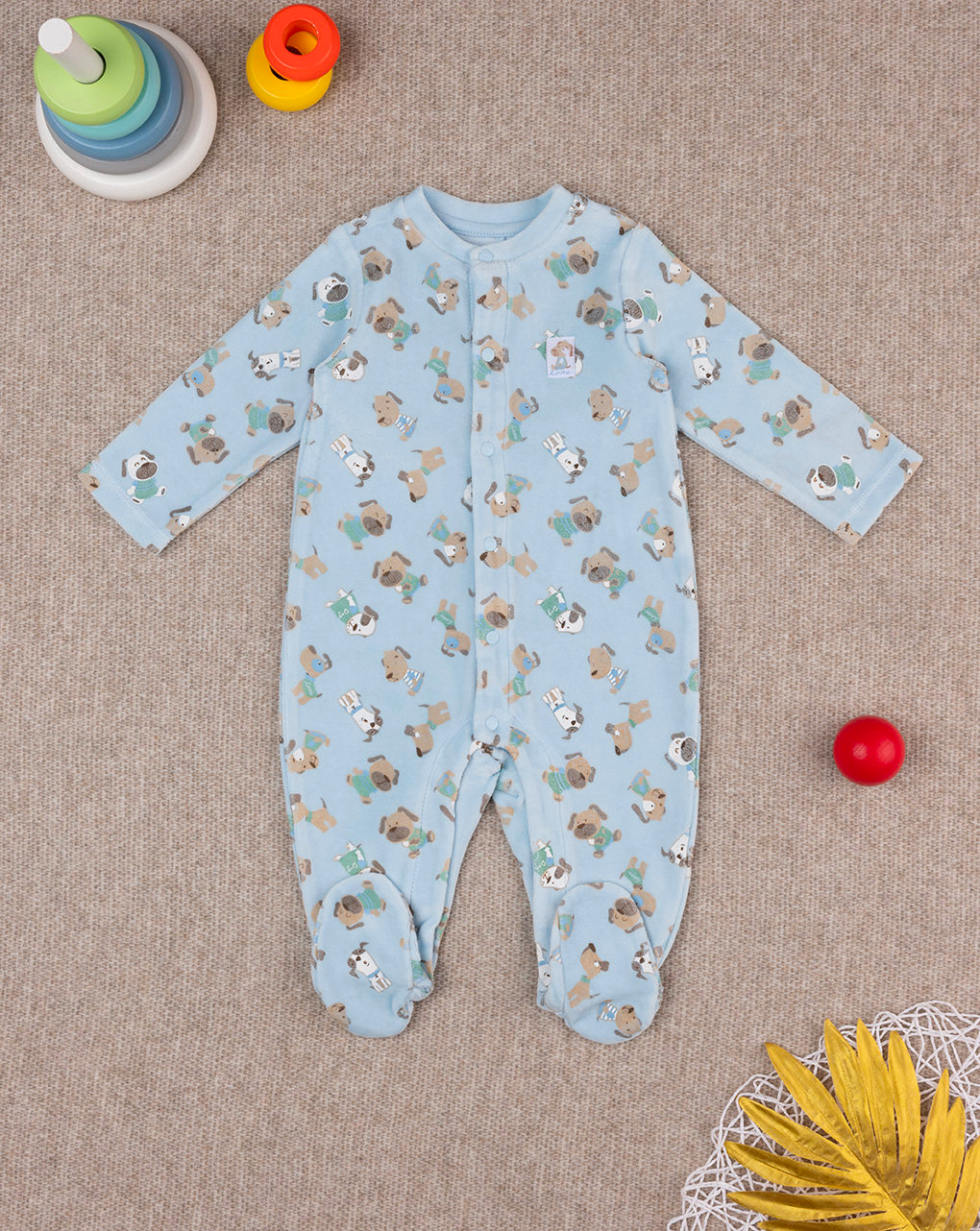 Pijama para bebé de chenilla azul de una sola pieza - Prénatal