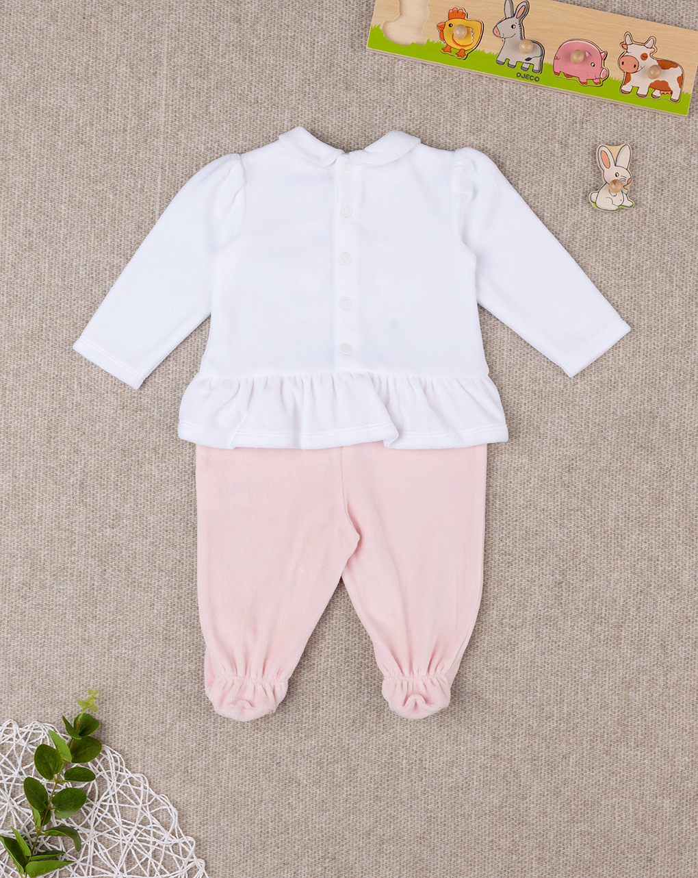 Pelele de chenilla rosa/blanco para bebé niña - Prénatal
