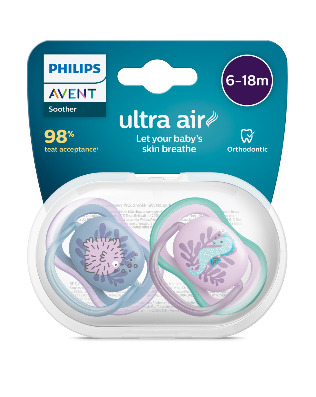 2 chupetes ultra air 6-18 meses color azul/rosa - philips avent - Philips Avent
