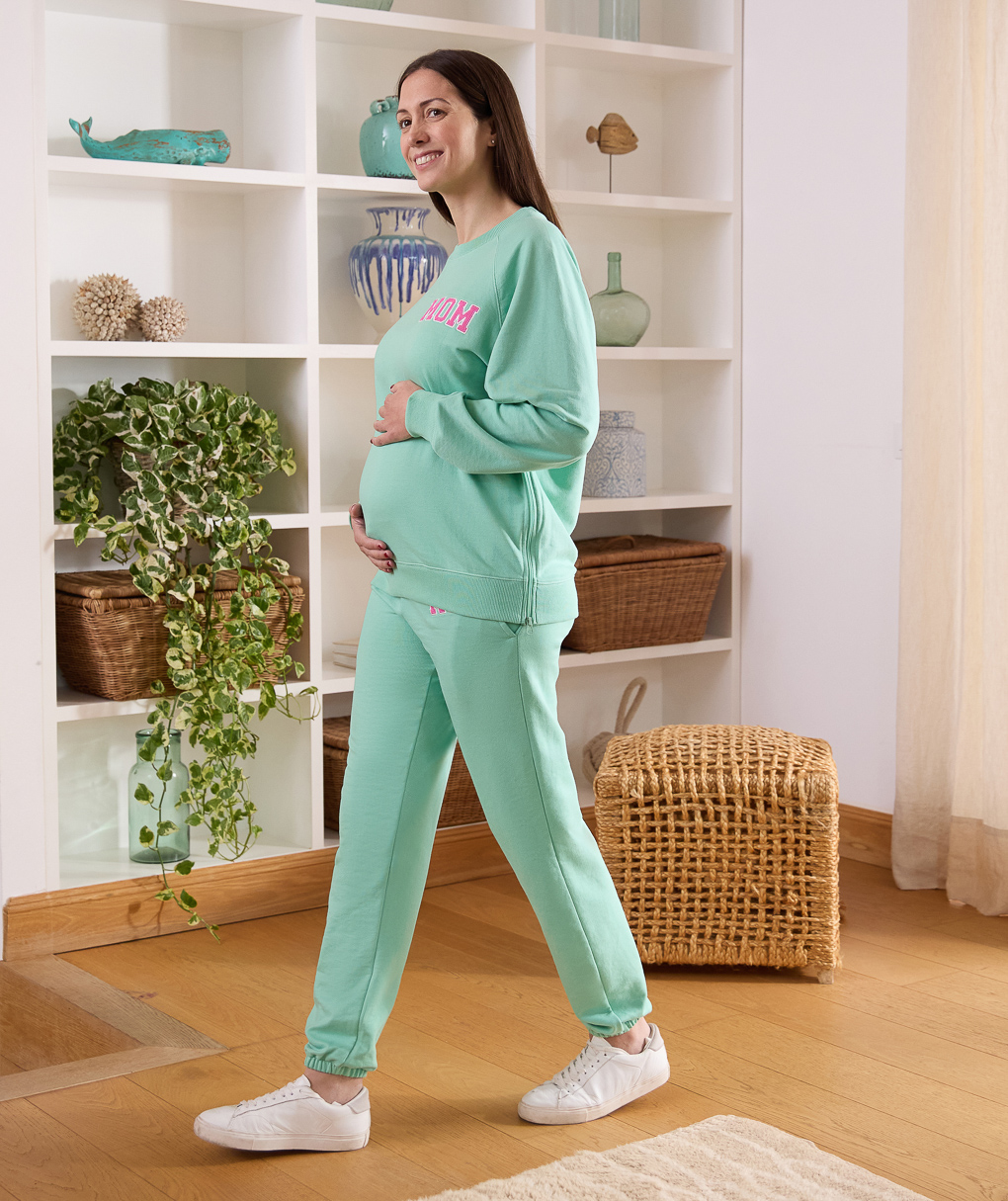 Jogger de maternidad con sudadera verde azulado "mamá - Prénatal