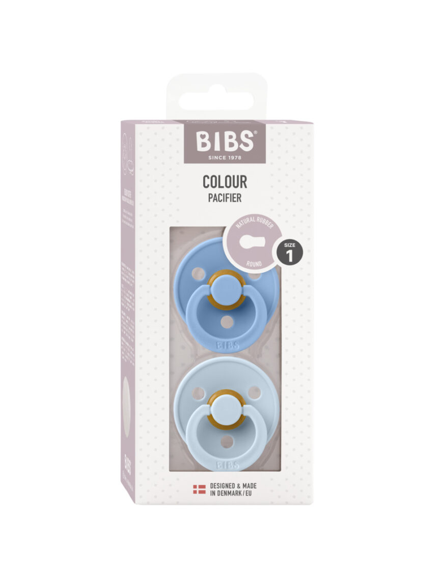 Set de 2 chupetes de colores tetina redonda de caucho natural 0/6 meses - color azul claro/nube - bibs - BIBS
