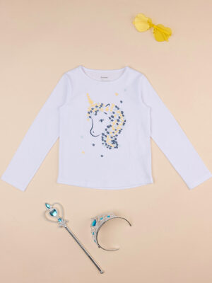 Camiseta blanca de manga larga para niña "unicorno" - Prénatal