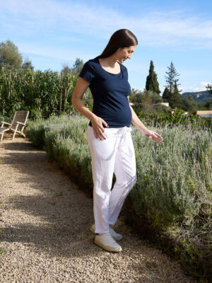 Pantalón premamá blanco de mezcla de lino con cinturón - Prénatal