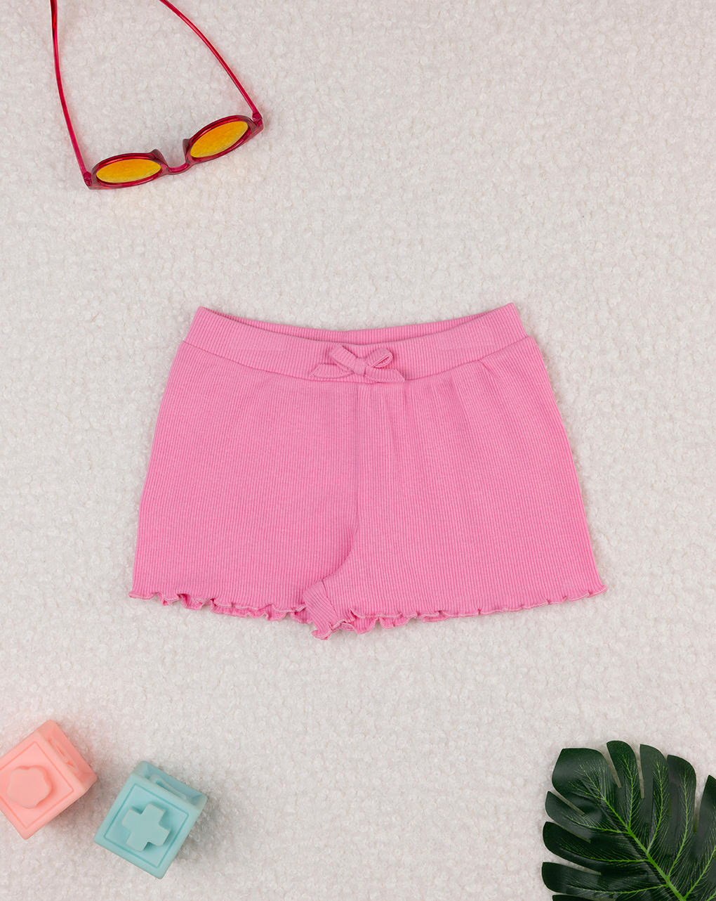 Pantalón rosa corto informal de canalé para niña - Prénatal
