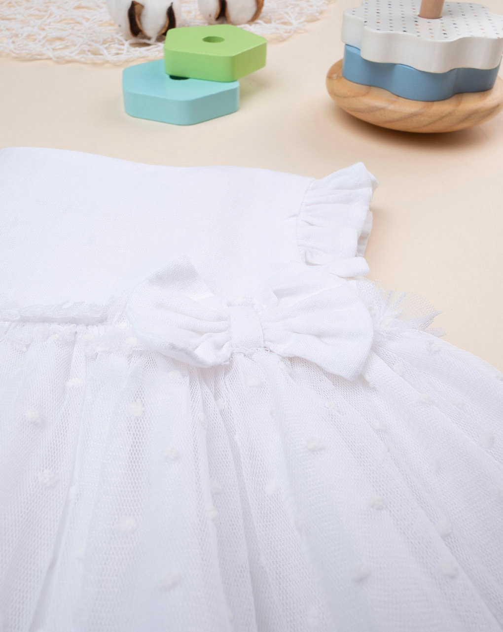 Vestido de lino y tul para recién nacida - Prénatal