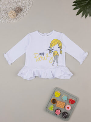 Camiseta blanca de manga larga para niña con estampado - Prénatal