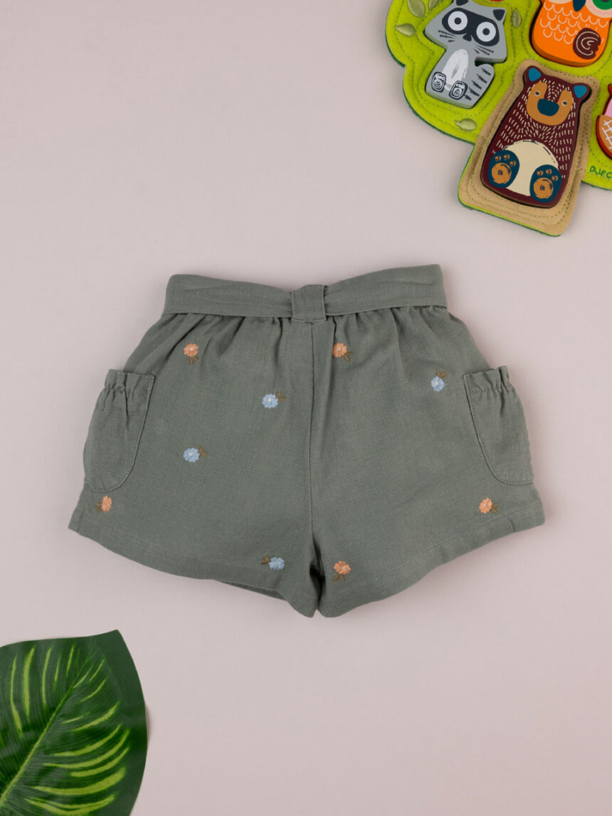 Pantalón verde corto informal de lino para niña - Prénatal