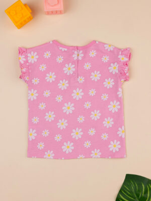 Camiseta rosa para niña margaritas y volantes - Prénatal