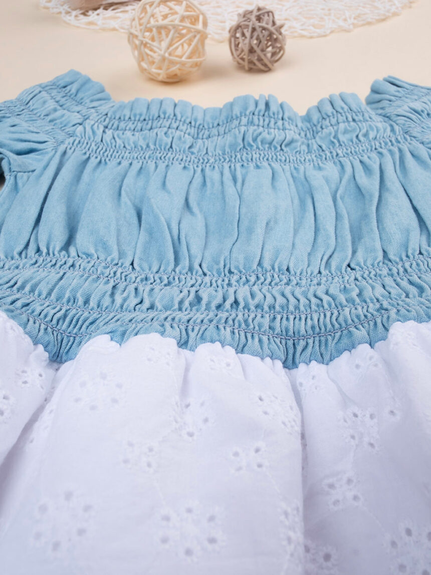 Vestido de verano de niña de chambray y sangallo - Prénatal