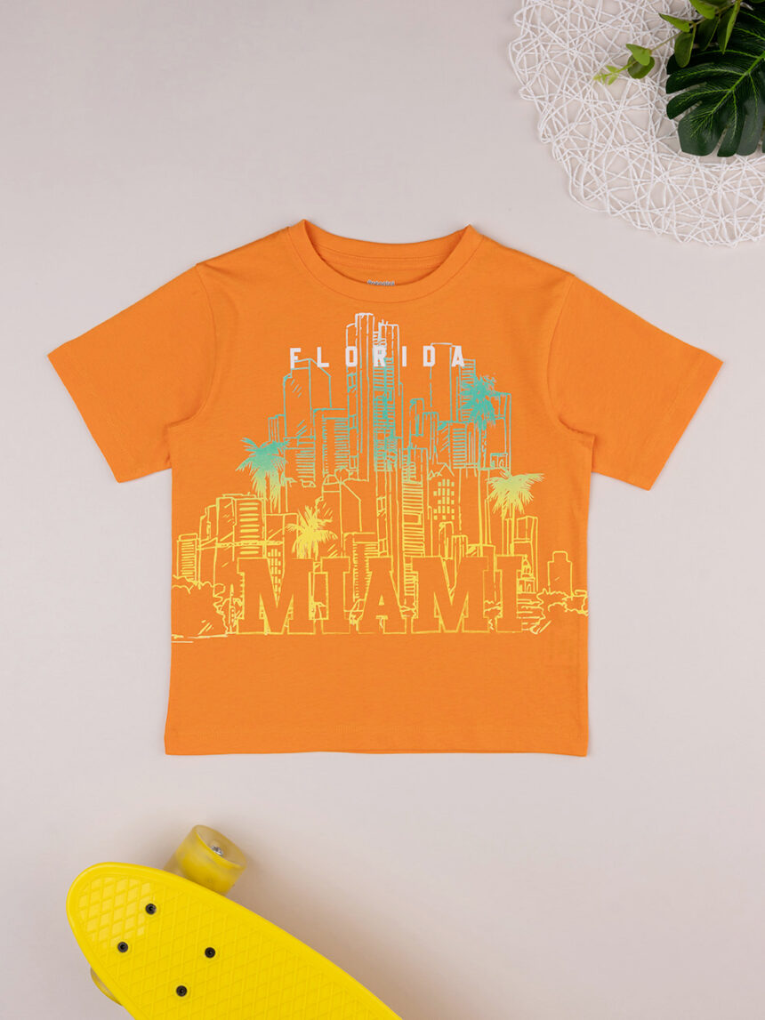 Camiseta infantil naranja de manga corta con estampado - Prénatal