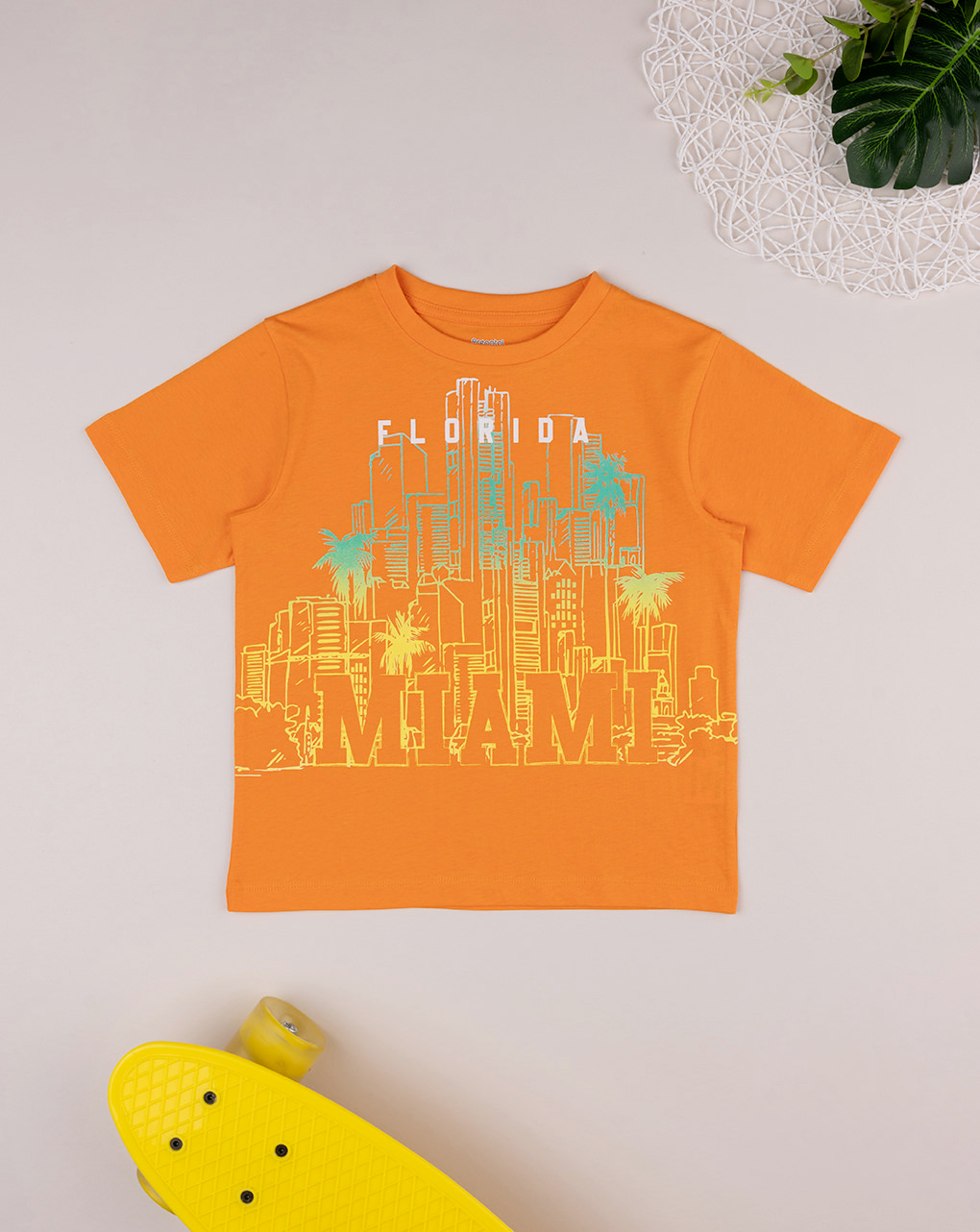 Camiseta infantil naranja de manga corta con estampado - Prénatal
