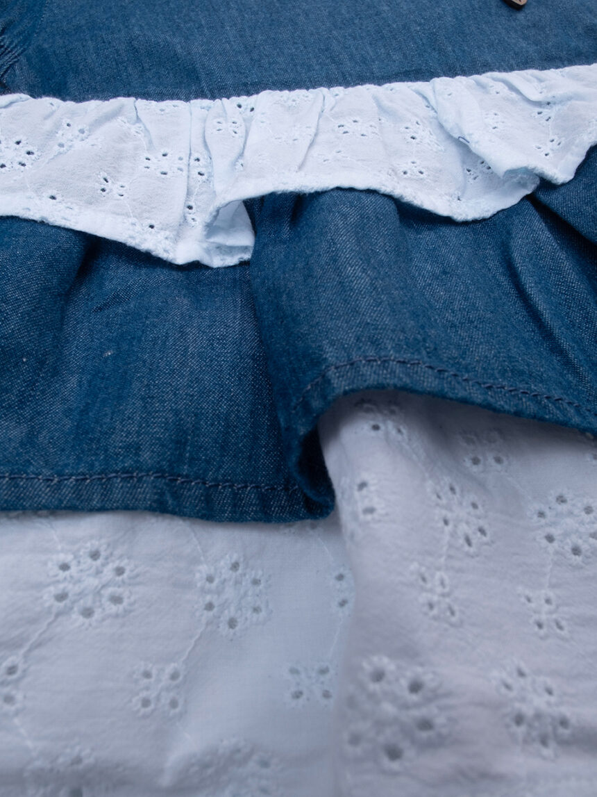 Vestido de algodón orgánico azul/gris de niña - Prénatal