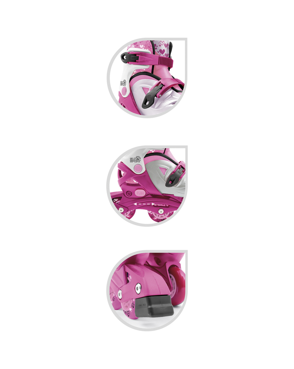 Pattini in linea 4 ruote rosa - taglia 31-35 - sun&sport - Sun&Sport