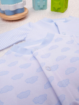 Pijamas azul claro y crema con dibujos y rayas - Prénatal