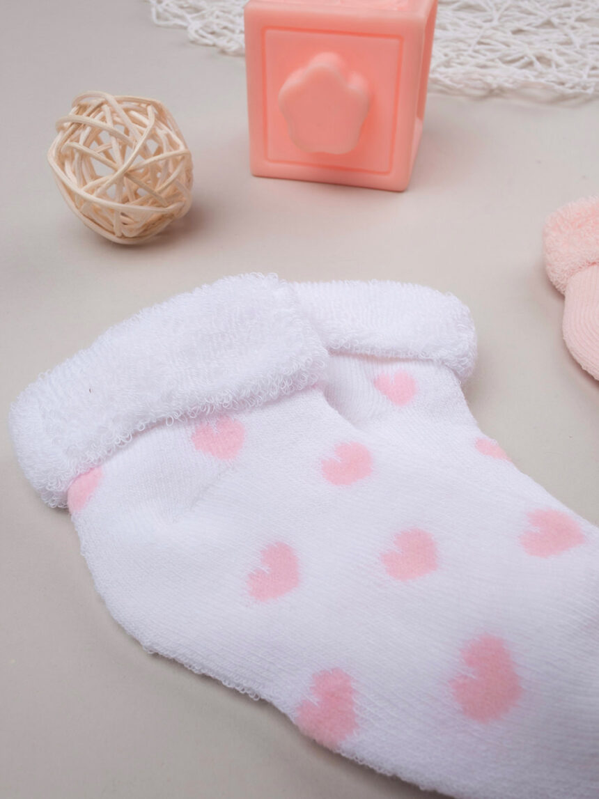 Pack 2 pares de calcetines de rizo rosa con corazones - Prénatal