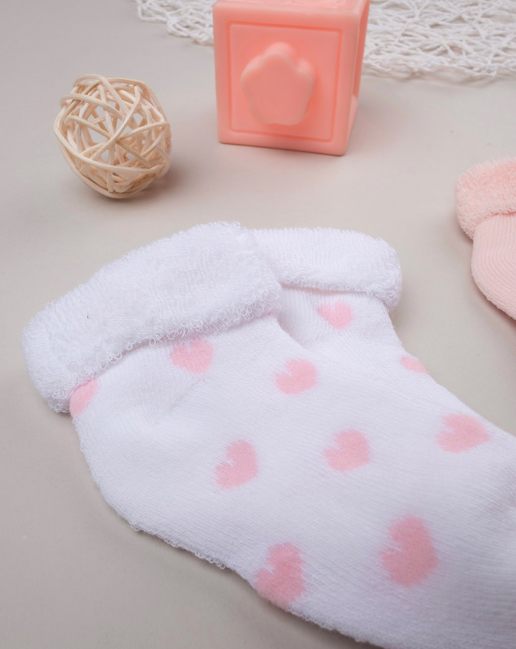 Pack 2 pares de calcetines de rizo rosa con corazones - Prénatal