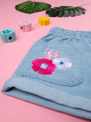 Pantalón corto casual de chambray para niña con estampado floral - Prénatal