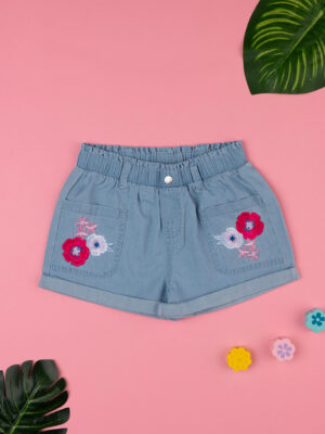 Pantalón corto casual de chambray para niña con estampado floral - Prénatal