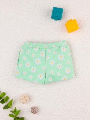 Shorts verdes para niña con estampado de margaritas - Prénatal