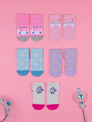 Lote de 5 calcetines cortos "unicornio" para niña - Prénatal
