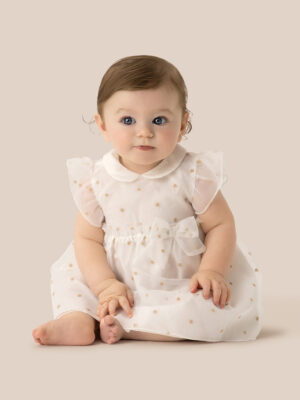 Vestido organza bebé niña crema algodón orgánico - Prénatal