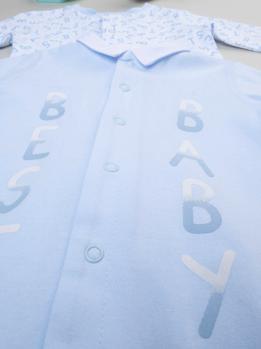 Pack 2 pijamas azul claro y blanco con letras - Prénatal