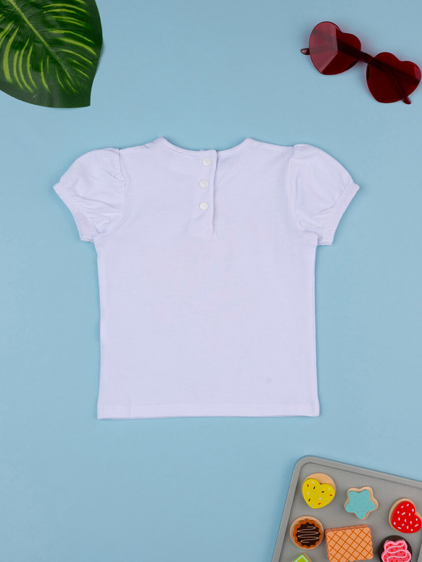 Camiseta blanca de niña de media manga con estampado - Prénatal
