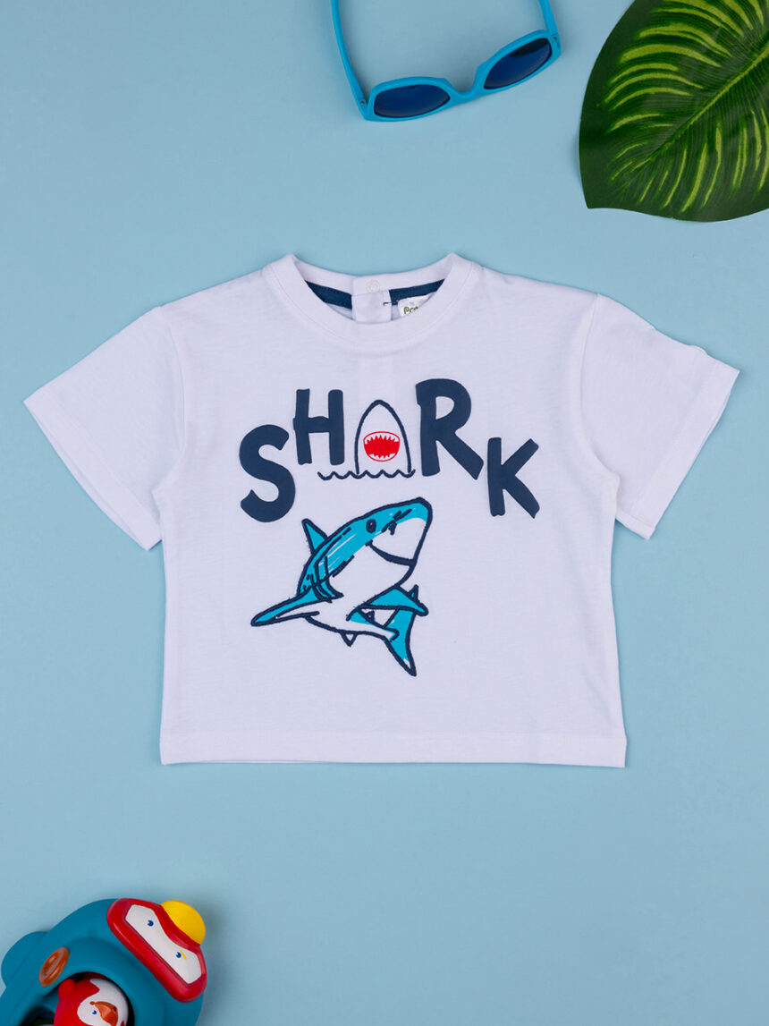 Camiseta blanca de media manga "shark" para niños - Prénatal